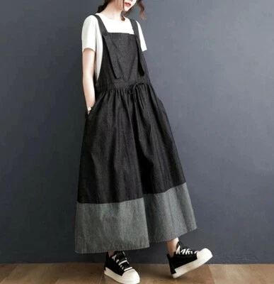 £84.99 • Buy Urban Street Edgy Black Grey Denim Pinafore Dungaree Ladies Autumn Dress  12 14