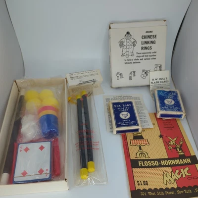 £58.86 • Buy Vintage Lot Of Magic Tricks Adams Linking Rings Chinese Sticks Flosso Fox Lake 