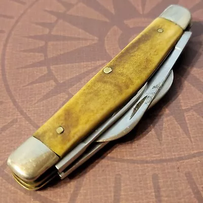 Queen Knife USA Full Congress Whittler Sandbar Stag Handles Vintage • $20.50