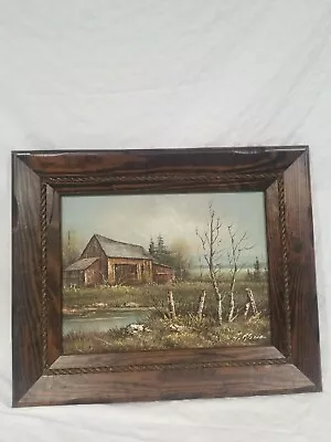 Vintage J Medina Oil Painting Signed Framed Barn Country Pond Water Trees 22x18 • $119.99