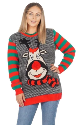 $6.10 • Buy Womens Mens Christmas Pom Pom Scarf Reindeer Stripe Long Sleeve Pullover Jumpers