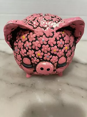 Vintage Ceramaster Ceramic Pig Piggy Bank Raised Flowers • $30