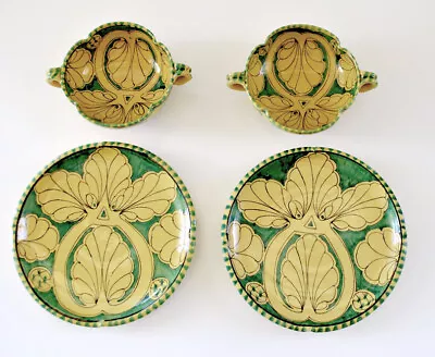 4 Piece Antique Ciaurro Orvieto Italy Majolica Hand Painted Soup Set  RARE • $125