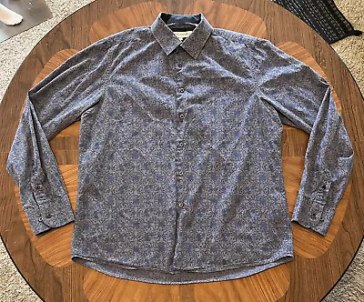 John Lennon Paisley Floral Blue Textured Long Sleeve Button Shirt Mens L • $20