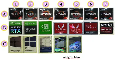 AMD Ryzen Sticker + Graphics Sticker + Windows OS Sticker (Total 3 Pcs) • $6.66