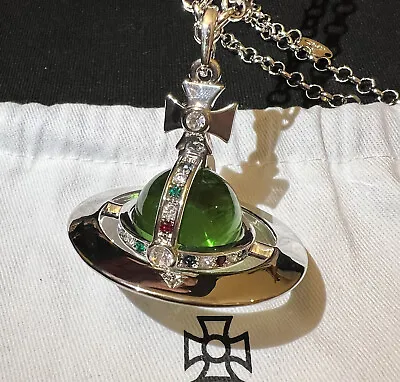 Vivienne Westwood Nana Big Orb Necklace Silver Clear With Green Crystal #114 • $107