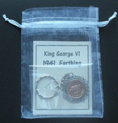 1949 75th Birthday Lucky Farthing Coin Charm Keyring Gift Present Bag Vintage X • £2.95