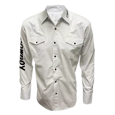 Mens RODEO WESTERN Shirt WHITE COWBOY EMBROIDERED PEARL SNAP UP 2 SNAP POCKET • $38.99