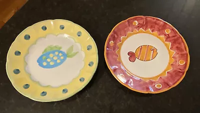 SOLIMENE VIETRI  DINNER PLATES Fish Pesce Terracotta Handpainted ITALY SET OF 2 • $45