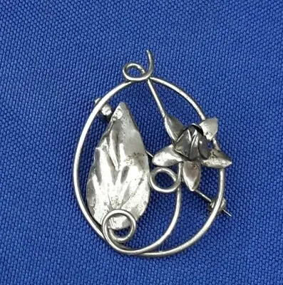 Vintage Handcrafted Artisan Sterling Silver 925 Vintage Flower & Leaf Pin Brooch • $25