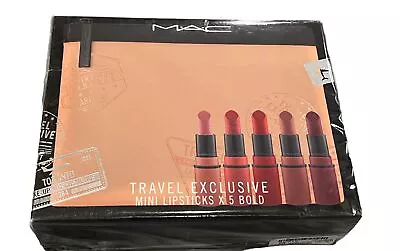 New In Box MAC Travel Exclusive 5 Mini Lipsticks  Bold With Cosmetic Bag • $51.75