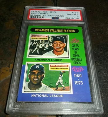 1975 O-Pee-Chee OPC #194 MICKEY MANTLE YANKEES / DON NEWCOMBE MVP PSA 8 NM MINT • $95