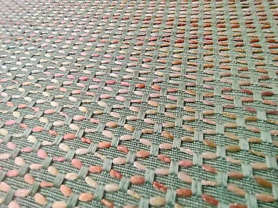 Green Woven Peach Pink Fabric Heavy Upholstery Sold By The Yard • $14.99