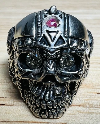 $1488.30 • Buy Custom .5+ Ct. Diamond - Gold Tooth - Skull Statement Ring Silver .925 Size 10