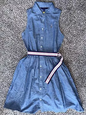 Polo Ralph Lauren Girl's Size 16 Belted Cotton Chambray Shirt Dress • $35.99