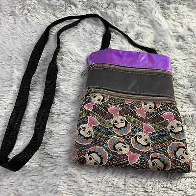 Frida Kahlo Purse Cross Body Small Purple Gray Brown 2 Zipped Pockets • $6.97