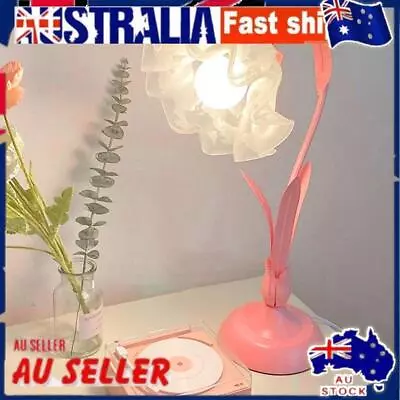 Vintage Flower Table Lamp Acrylic French Romantic Bedside Desk Light (Pink EU) • $43.79