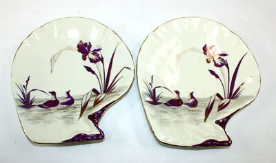 2 Seashell Plate Art Purple Scalloped  8.5 X9.5  Candy Dish Beach Decor Vintage  • $23.22