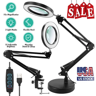 Magnifier LED Lamp Magnifying Glass Desk Table Light Reading Clamp Lamp Tool USA • $42.39