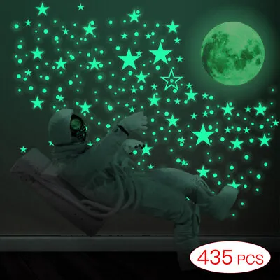 435 Wall Glow In The Dark Stars+Moon Stickers Baby Kids Nursery Bed Room Ceiling • £5.38