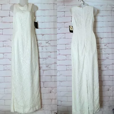 Vintage Nicole Miller Off White Lace Sleeveless Column Gown Dress Maxi Sz 8 NWT • $89.99