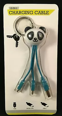 2-in-1 Charging Cable - USB/Micro USB/USB C - Teal Panda Keychain • $2.99