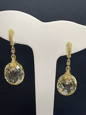 Designer Judith Ripka 18kt Gold Canary Crystal Dangle Diamond  Earrings  • $1149