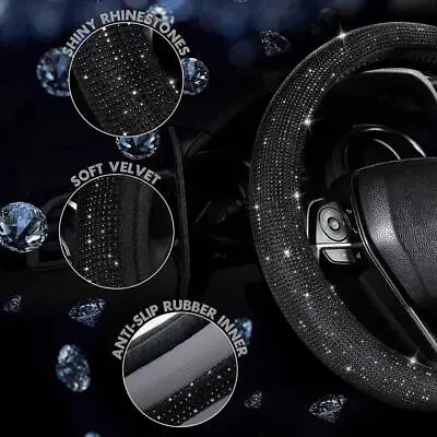 Crystal Car Steering Wheel Cover For Women Rhinestone Diamond Bling Black 15'' • $8.90