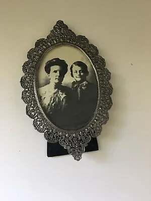 Antique / Vintage Oval Photo Frame Mother & Child Victorian Silver Plated Pewter • $49.99