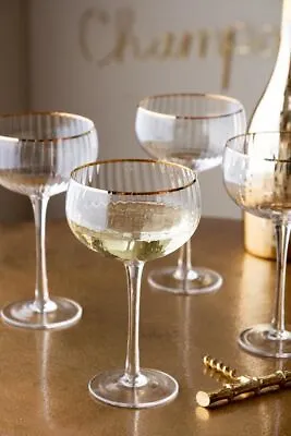 £22.99 • Buy 4 X Gold Rim Ribbed Cocktail Glasses Martini Glasses Prosecco Glass