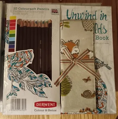 New Derwent Coloursoft Pack 10 Pencils Colour Book & Cloth Bag Art Therapy C33 • £14
