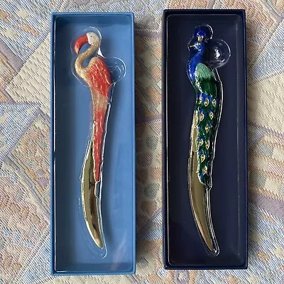 Laura Ashley Flamingo And Peacock Letter Openers Painted Steel New In Boxes • £19.99