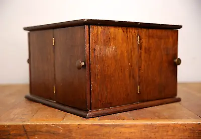 Antique Rotating Library Book Case Desktop 4 Door Cabinet Brass Knobs No Base • $174.99