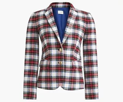 J Crew Women Schoolboy Blazer  Plaid Tartan Suit Jacket Career 4 Wool Blend NEW • $76.49