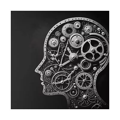 Matte Canvas Wall Art Art Deco Mechanical Mind Silhouette Steampunk Gears Decor • $55