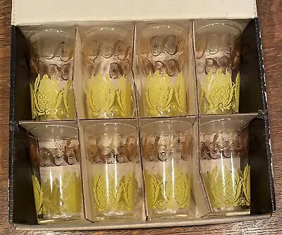 Vintage NIB FEDERAL GLASS Homestead Beverage Glasses Set-8 Yellow & Gold S-249 • $32