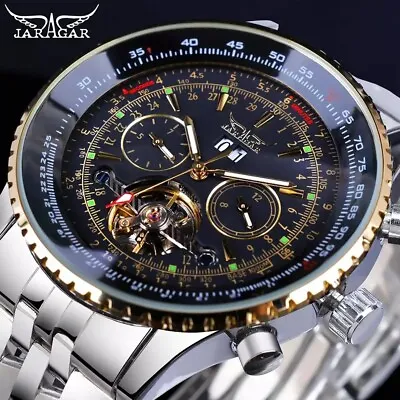 £92.36 • Buy JARAGAR Men's Wrist Watch Mechanical Hand Wound Stainless Bracelet Racing Pilot