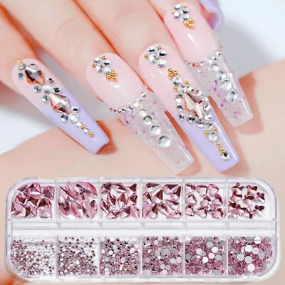 Crystal Nail Glitter Rhinestones Gems Tips Flatback Glass Decoration Stones Gold • $5.25