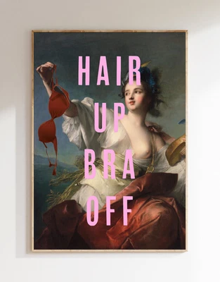 £7 • Buy Hair Up Bra Off Poster, Altered Art, Vintage Remix, Bra Off Poster,