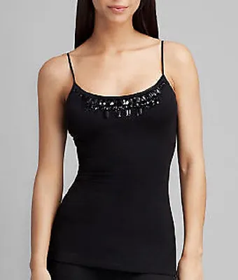 Yummie Tummie GLAM TANK Black Cotton Blend Jet Stone Accent Camisole Tank Top XL • £49.40