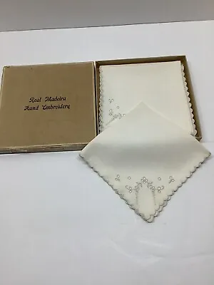 Vintage Linens Real Madeira Embroidered Napkins 12” Set Of 6 In Box Great Cond. • $39.99