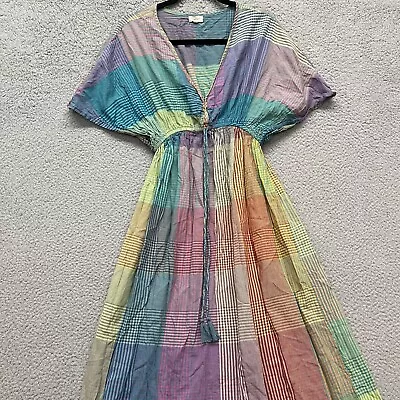 World Market Dress Womens S / M Colorful Plaid Maxi Boho Peasant Kaftan • $19.88