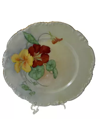 J P L Jean Pouyat Limoges France Plate Hand Painted Hibiscus Gold Trim Plate • $12.99