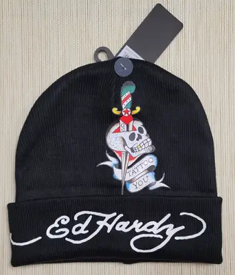 Mens Ed Hardy Tattoo Black Beanie Hat Cap One Size • $24.99