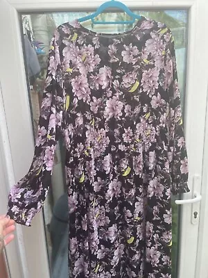 H&M Black & Pretty Floral Pattern Maxi Dress Size 18 Boho Flattering Shape • £5