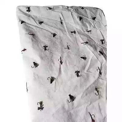 EDDIE BAUER HOME White 100% Cotton Fly Fishing TWIN Flat Bed Sheet - Qty 1 • $18