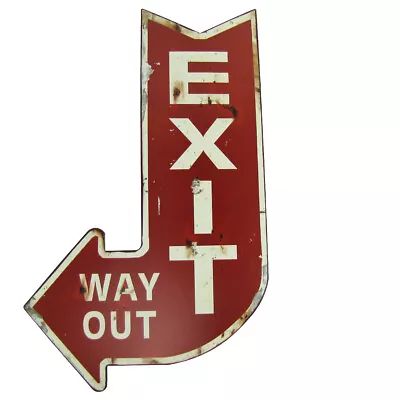 Large Red EXIT WAY OUT Metal Arrow Sign Bar/Home Theater Wall Decor Vintage Rep • $35.48