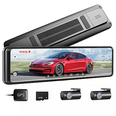 12 Full Touch Screen Mirror Dash Cam＆64G TF FHD1080P 24-Hour Parking Monitor GPS • $109.99