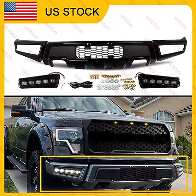 Front Bumper For 2009-2014 Ford F150 F-150 Steel Black Raptor Style & LED Lights • $318