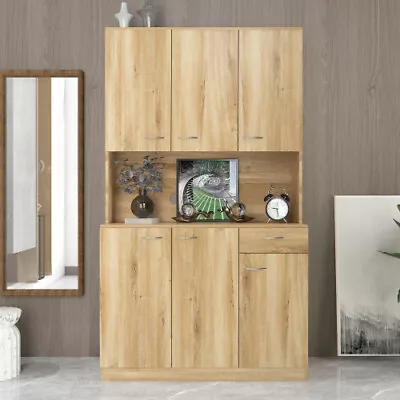 70.87  Tall Wardrobe Rustic Oak Cabinet With 6-Doors 1-Open Shelves & 1-Drawer A • $367.41